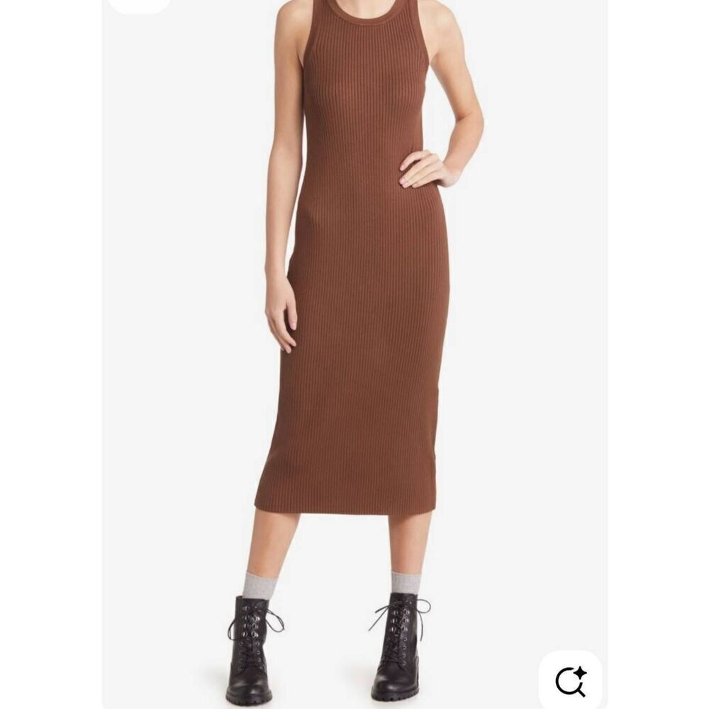 Madewell Slvls Ribbed Knit Midi Dress in Brown, Round Neck, NWOT, XL